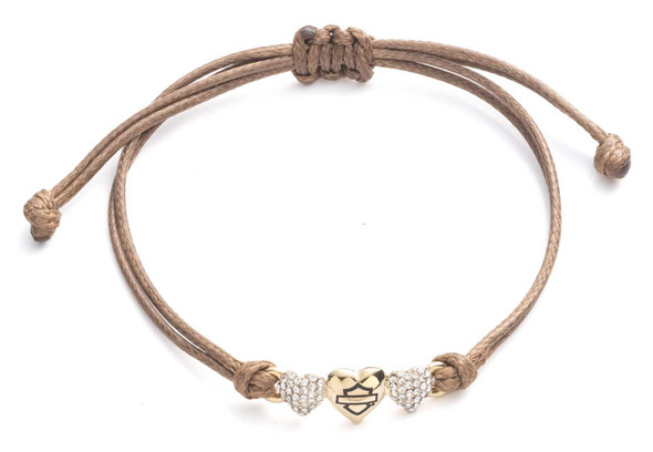 Harley-Davidson Womens Triple Bar & Shield Heart Charms Adjustable Cord Bracelet - Wisconsin Harley-Davidson