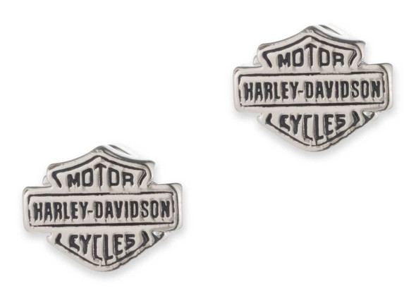 Harley-Davidson Women's 10mm Script Bar & Shield Logo Stud Earrings, Silver - Wisconsin Harley-Davidson