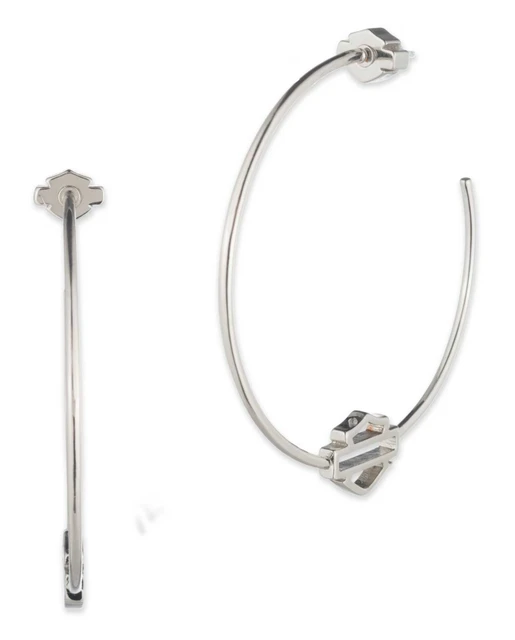 Harley-Davidson Women's Open Bar & Shield Hoop Earrings, Brass Silver Finish - Wisconsin Harley-Davidson