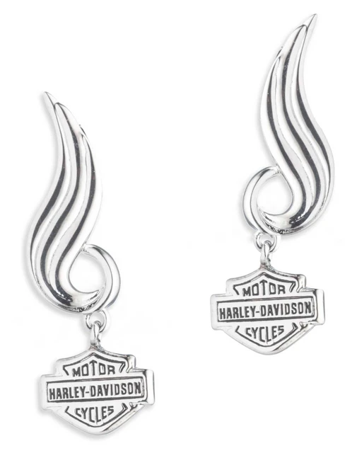Harley-Davidson Women's Script Bar & Shield Logo Swoop Drop Earrings, Silver - Wisconsin Harley-Davidson