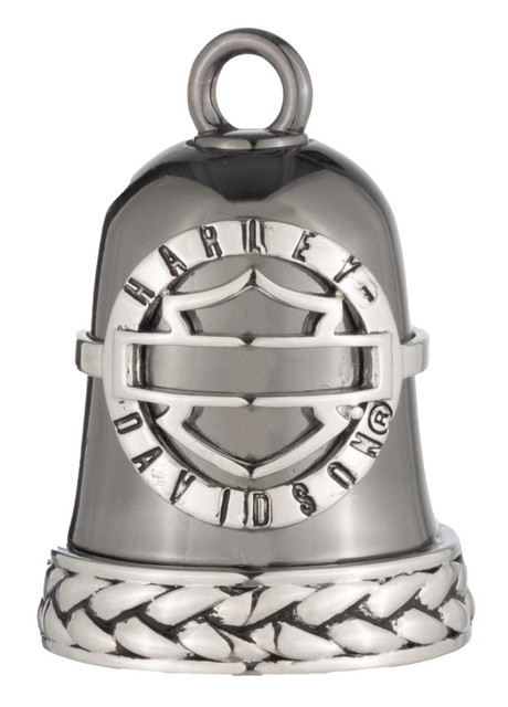 Harley-Davidson Bar & Shield Braided Boarder Ride Bell, Hematite Silver Finish - Wisconsin Harley-Davidson