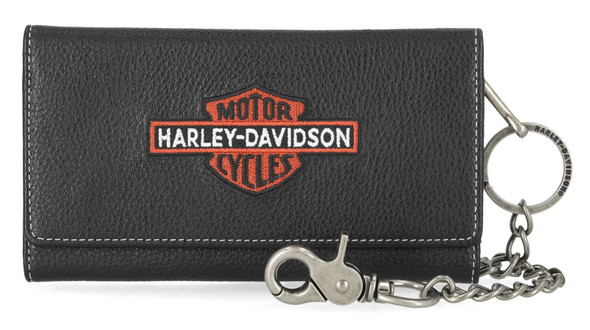Harley-Davidson Men's Bar & Shield Embroidered Leather Trucker Wallet w/ Chain - Wisconsin Harley-Davidson