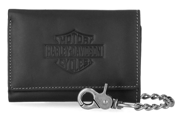 Harley-Davidson Men's Traditional Bar & Shield Embossed Trifold Wallet w/ Chain - Wisconsin Harley-Davidson