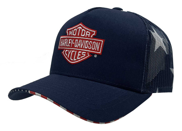 Harley-Davidson Men's United B&S Logo Adjustable Patriotic Trucker Hat, Blue - Wisconsin Harley-Davidson