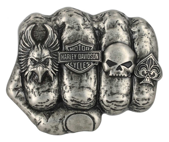 Harley-Davidson Men's H-D Logo Knuckle Belt Buckle, Silver Nickel Finish - Wisconsin Harley-Davidson