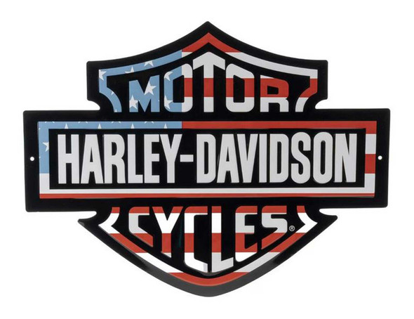 Harley-Davidson Americana Flag Bar & Shield Logo Metal Tin Sign, Black - Wisconsin Harley-Davidson