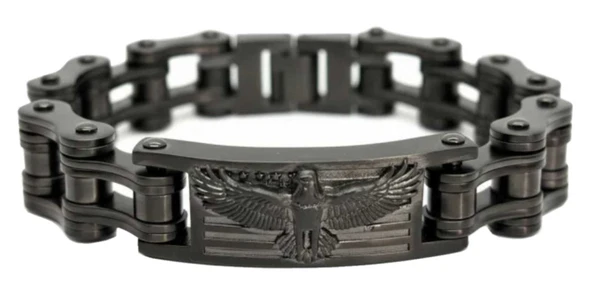 Heavy Metal Men's Eagle Badge Motorcycle Stainless Steel Bracelet, Gunmetal - Wisconsin Harley-Davidson