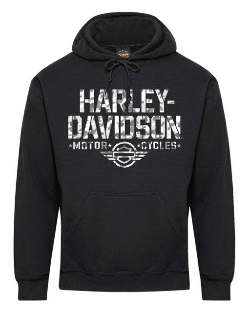 Harley-Davidson Men's Camo H-D Pullover Fleece Hooded Sweatshirt, Black - Wisconsin Harley-Davidson