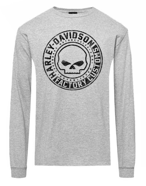 Harley-Davidson Men's Halo Willie G Skull Long Sleeve T-Shit, Sport Gray - Wisconsin Harley-Davidson