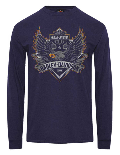 Harley-Davidson Men's Phenomenon Eagle Long Sleeve Cotton Shirt, Navy Blue - Wisconsin Harley-Davidson