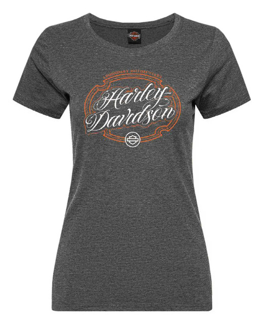 Harley-Davidson Women's Coffer Short Sleeve Scoop Neck Curved Hem Tee, Smoke - Wisconsin Harley-Davidson