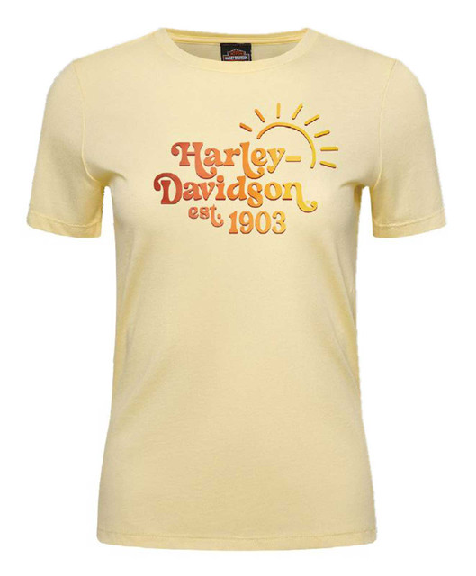 Harley-Davidson Women's Bask Short Sleeve Crew-Neck Poly-Blend Tee, Yellow - Wisconsin Harley-Davidson