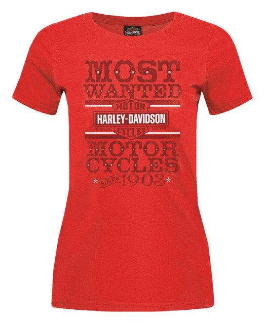 Harley-Davidson Women's Coveted Bling Short Sleeve Crew-Neck T-Shirt, Red - Wisconsin Harley-Davidson