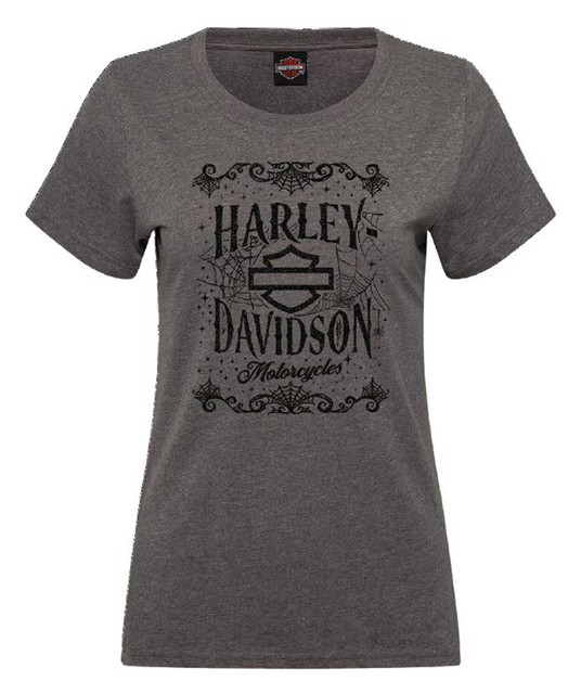 Harley-Davidson Women's Labyrinth Foil Curved Hem Short Sleeve Tee, Charcoal - Wisconsin Harley-Davidson