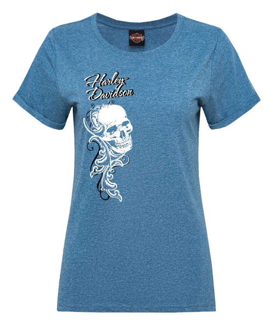 Harley-Davidson Women's Hypnotize Foil Curved Hem Short Sleeve Tee, Teal - Wisconsin Harley-Davidson
