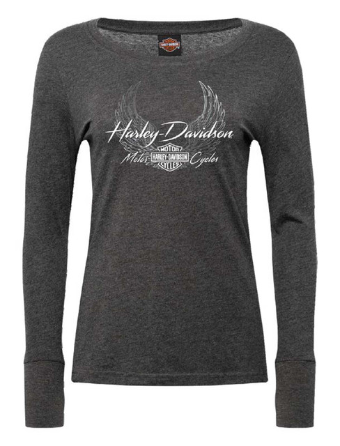 Harley-Davidson Women's Allure Long Sleeve Scoop Neck Tee w/ Thumbholes, Black - Wisconsin Harley-Davidson