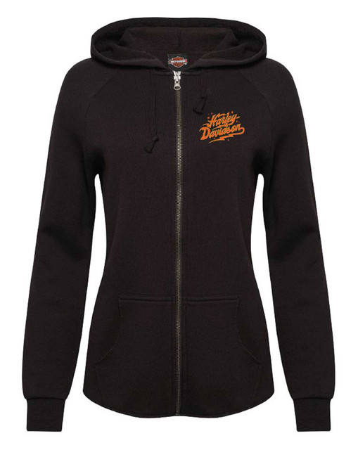 Harley-Davidson Women's Bolt Curved Hem Poly-Blend Zip-Up Hoodie, Black - Wisconsin Harley-Davidson