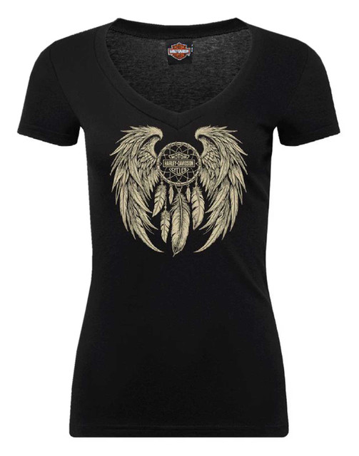 Harley-Davidson Women's Weaver B&S Short Sleeve V-Neck Cotton Tee, Black - Wisconsin Harley-Davidson