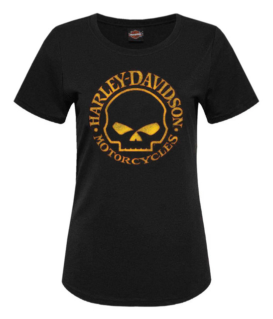 Harley-Davidson Women's Glimmer Skull Short Sleeve Scoop Neck Tee, Black - Wisconsin Harley-Davidson