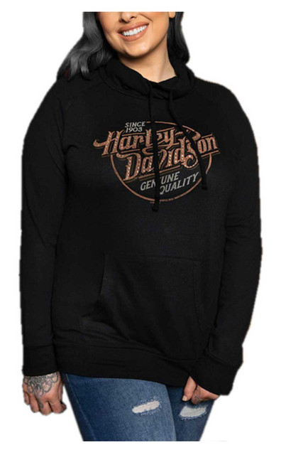 Harley-Davidson Women's Saloon Funnel Neck Pullover Fleece Hoodie - Black - Wisconsin Harley-Davidson