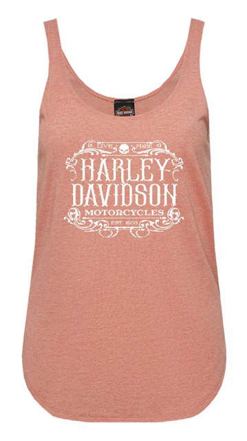 Harley-Davidson Women's Shooter Sleeveless Fullback Curved Hem Tank Top, Pink - Wisconsin Harley-Davidson
