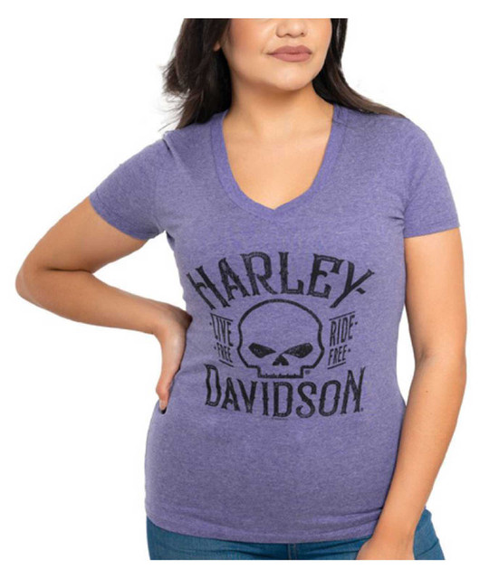 Harley-Davidson Women's Miss Authority Short Sleeve V-Neck Tee, Purple - Wisconsin Harley-Davidson