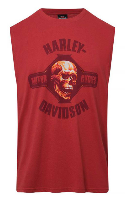Harley-Davidson Men's Gripe Skull Sleeveless Cotton Muscle T-Shirt, Red - Wisconsin Harley-Davidson