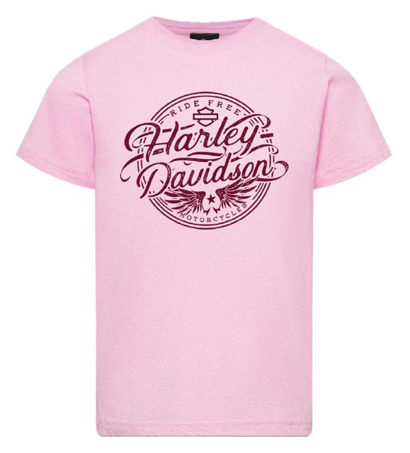 Harley-Davidson Girl's Sticker H-D Toddler Crew-Neck Short Sleeve Tee, Pink - Wisconsin Harley-Davidson