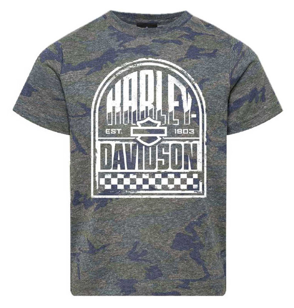 Harley-Davidson Boy's Wallop Short Sleeve Cotton Youth Tee, Vintage Camo - Wisconsin Harley-Davidson