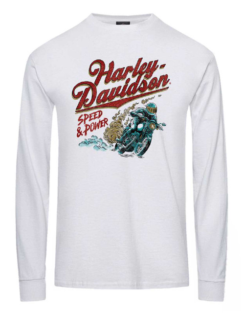 Harley-Davidson Men's Sportster Long Sleeve Cotton Crew-Neck Shirt, White - Wisconsin Harley-Davidson