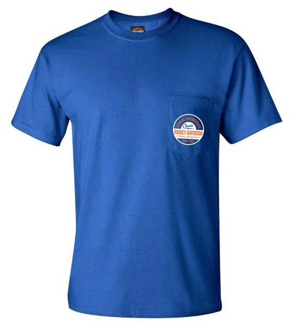Harley-Davidson Men's Fare H-D Short Sleeve Chest Pocket Tee, Royal Blue - Wisconsin Harley-Davidson