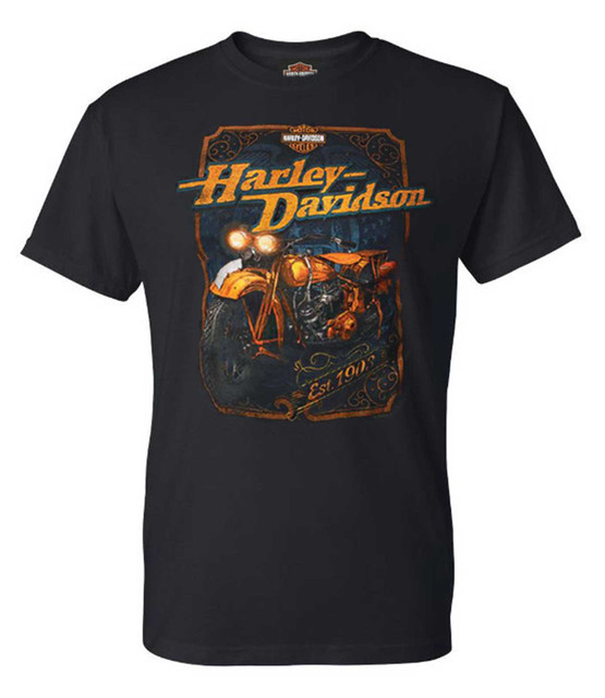 Harley-Davidson Men's Vintage Gold Crew-Neck Short Sleeve Cotton T-Shirt, Black - Wisconsin Harley-Davidson