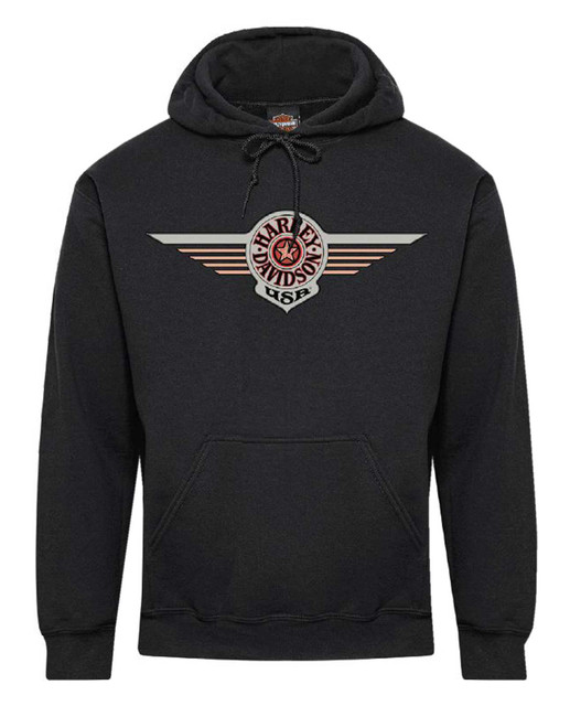 Harley-Davidson Men's Pullover Fleece Hooded Sweatshirt, Black - Wisconsin Harley-Davidson