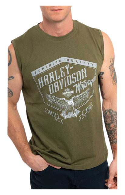 Harley-Davidson Men's Let It Ride Sleeveless Cotton Muscle Tee, Military Green - Wisconsin Harley-Davidson