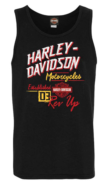 Harley-Davidson Men's Rev Up Retro Sleeveless Cotton Tank Top, Black - Wisconsin Harley-Davidson