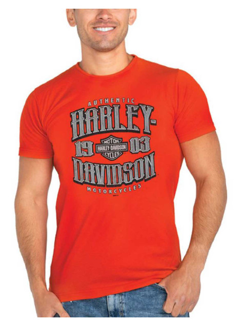 Harley-Davidson Men's Imitate Short Sleeve Cotton Crew-Neck T-Shirt, Orange - Wisconsin Harley-Davidson