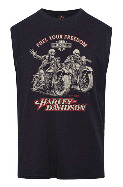 Harley-Davidson Men's Deranged Sleeveless Cotton Muscle T-Shirt, Navy Blue - Wisconsin Harley-Davidson