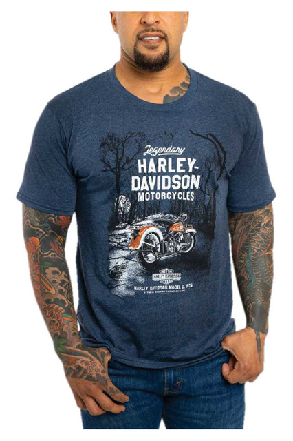 Harley-Davidson Men's Forest Short Sleeve Poly-Blend T-Shirt, Heather Indigo - Wisconsin Harley-Davidson