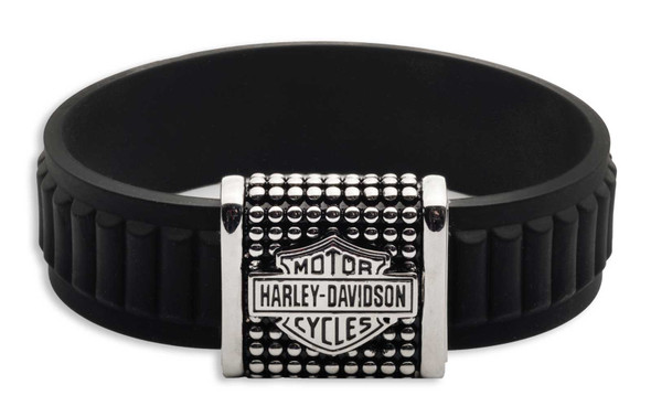 Harley-Davidson Men's 9 in. Bar & Shield Stud Silicone Bangle Bracelet, Black - Wisconsin Harley-Davidson