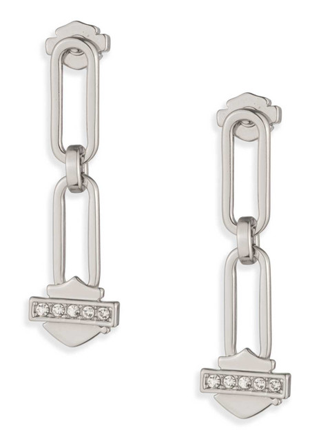 Harley-Davidson Women's Pave Crystal Bar & Shield Link Drop Earrings, Silver - Wisconsin Harley-Davidson