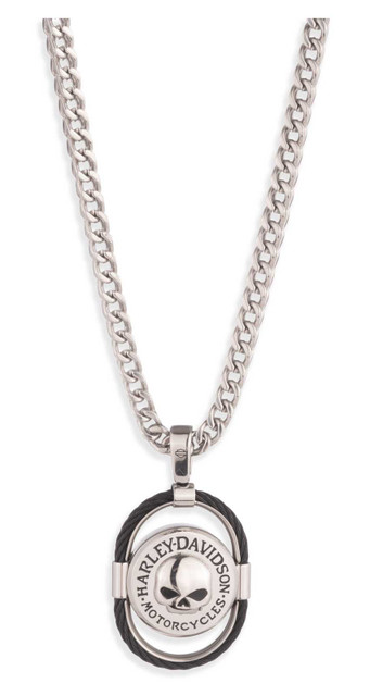 Harley-Davidson Men's Willie G Skull Oval Cable Stainless Steel Pendant Necklace - Wisconsin Harley-Davidson