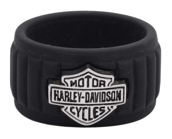 Harley-Davidson Men's Bar & Shield Logo Silicone Textured Band Ring, Black - Wisconsin Harley-Davidson