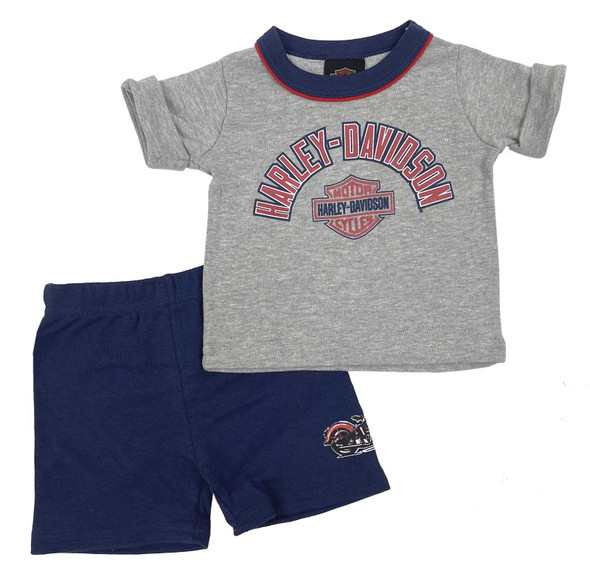 Harley-Davidson Little Boys' 2-Piece Toddler Knit Rolled Cuff Tee & Shorts Set - Wisconsin Harley-Davidson