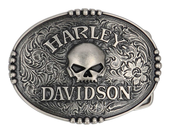 Harley-Davidson Men's Raised Willie G Skull Logo Belt Buckle, Nickel Finish - Wisconsin Harley-Davidson