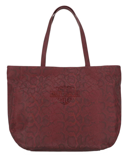 Harley-Davidson Women's Bar & Shield Logo Snake Printed Tote Purse, Rum Red - Wisconsin Harley-Davidson