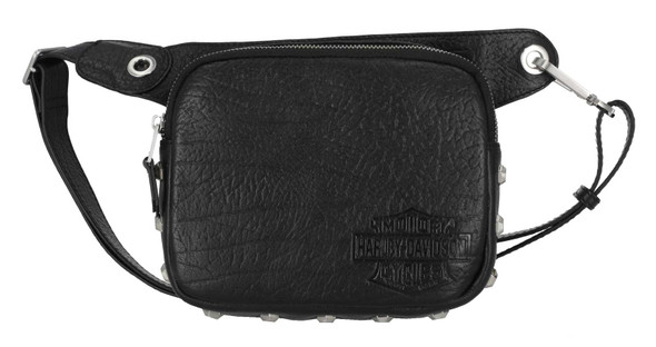 Harley-Davidson Women's Hex Stud Genuine Leather Adjustable Belt Bag, Black - Wisconsin Harley-Davidson