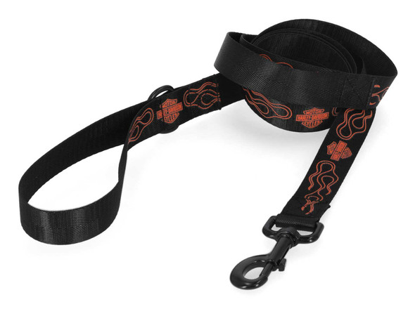 Harley-Davidson Bar & Shield Flames Polyester Dog Leash, Matte Black Finish - Wisconsin Harley-Davidson