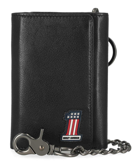 Harley-Davidson Men's #1 RWB Genuine Leather Medium Trifold Chain Wallet - Wisconsin Harley-Davidson