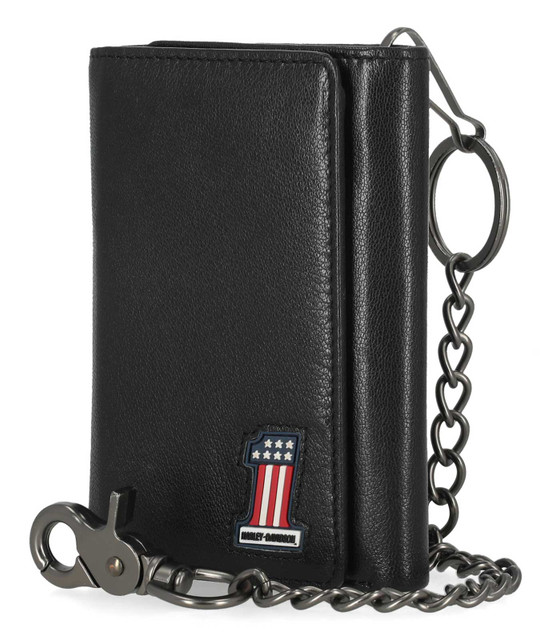 Harley-Davidson® Men's #1 RWB Genuine Leather Medium Trifold Chain