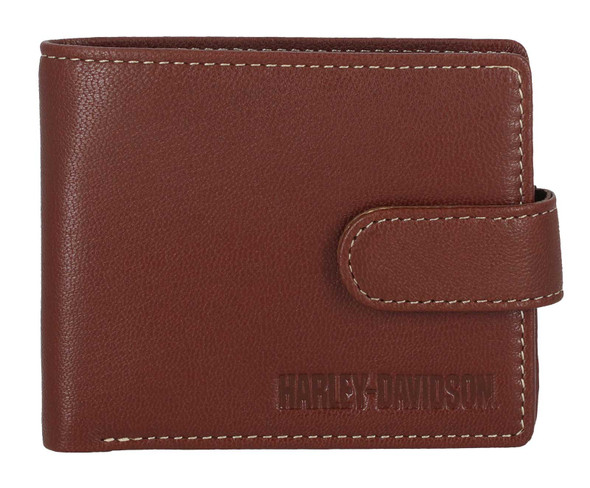 Harley-Davidson Men's Snap Genuine Leather Billfold Wallet w/ Coin Pocket, Brown - Wisconsin Harley-Davidson
